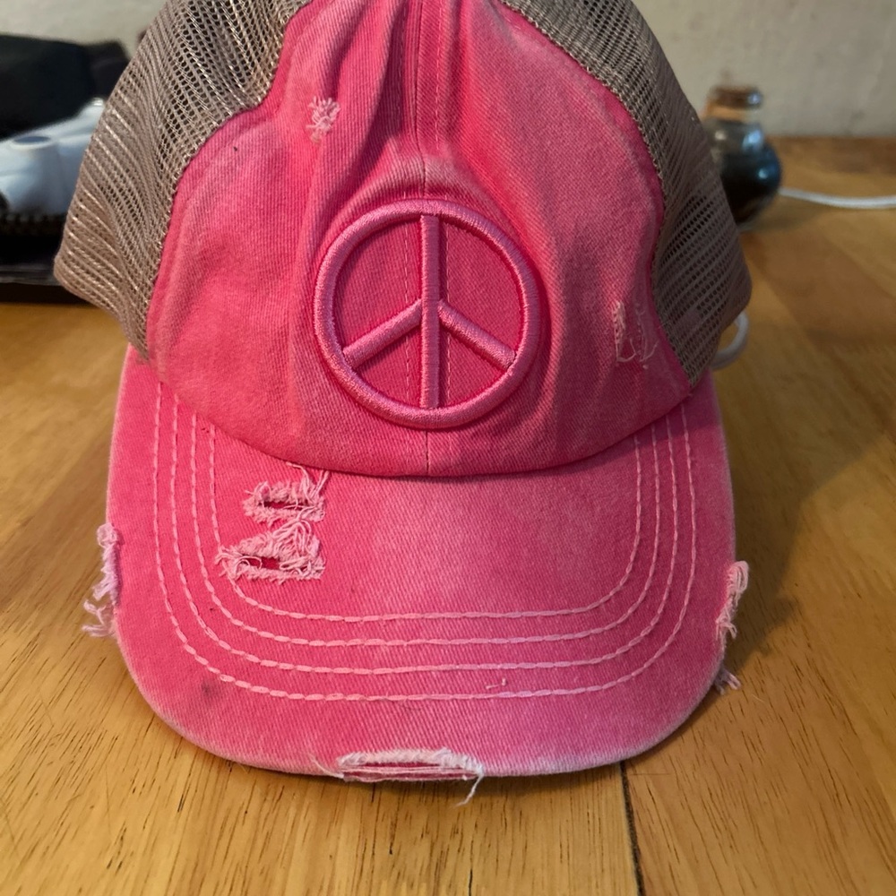 Pink Distressed Peace Sign Cap